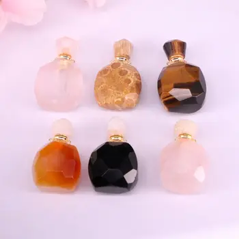 

4PCS, Perfume Bottle Pendant, Natural Gem stone Pendant, Gold Chakra Crystal Quartz Perfume Bottle Pendant, Necklace Jewelry