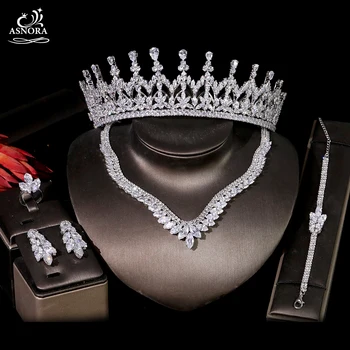 

High Quality Simple Water Drop Dubai Jewelry Set Women's Wedding Necklace Earrings Crown Set Engagement Accessories T0859