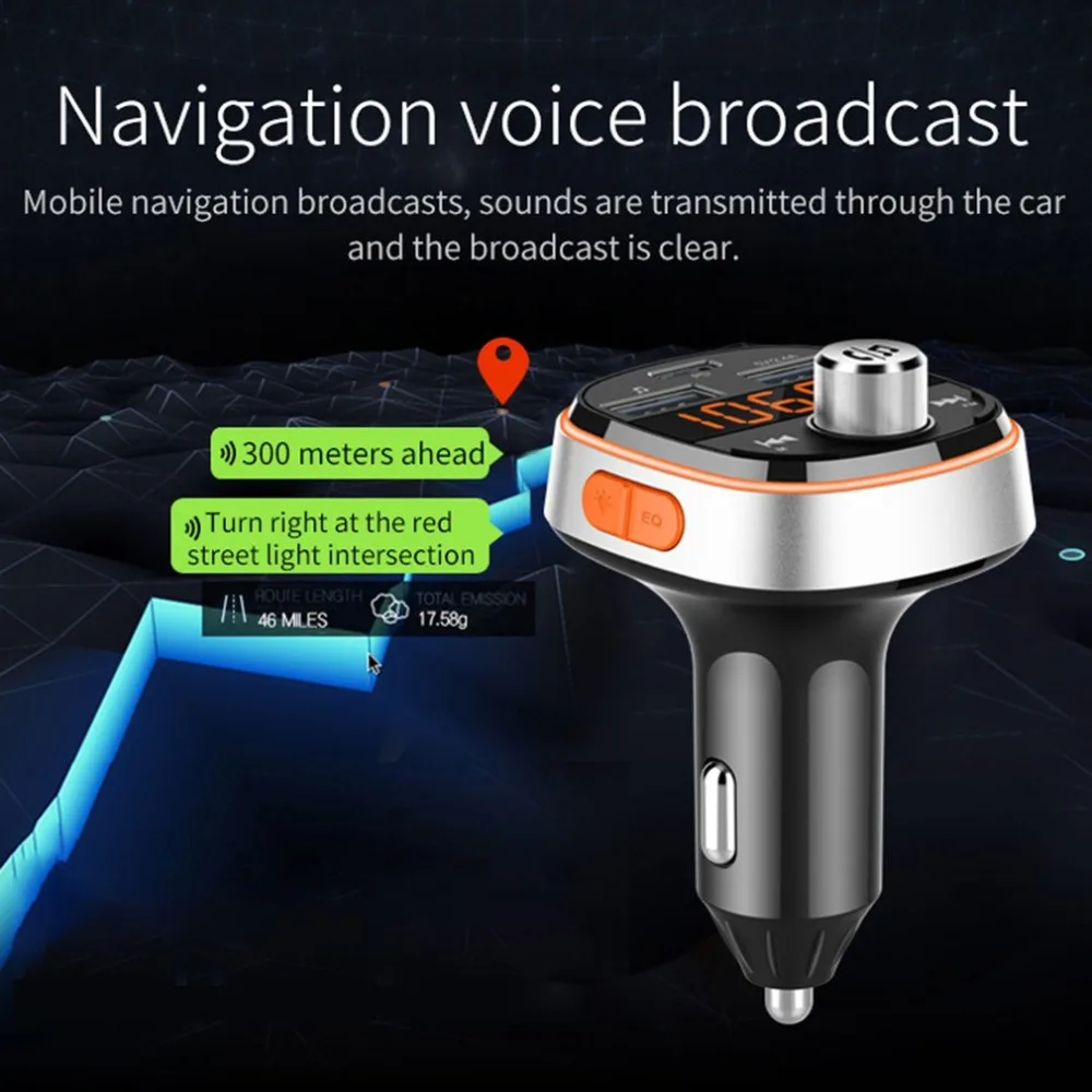 Fm-передатчик беспроводной hands-free автомобильный mp3-плеер сабвуфер красочные атмосферные огни двойной USB PD3.0 Быстрая зарядка