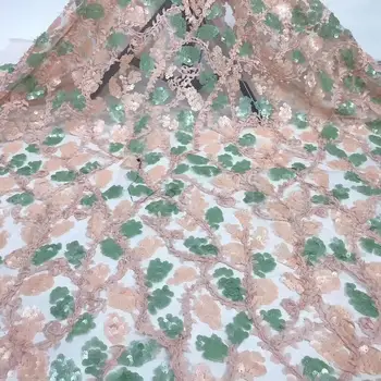

Graceful African tulle mesh material French net lace fabric with sequins for lady dress PAN486(5yards/lot)