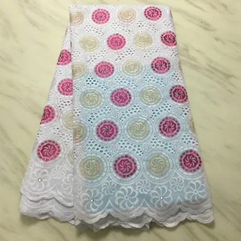 

5 yards Pure Cotton Design Swiss Voile Lace f With Stone fabric African Dry Lace Fabric High Quality Nigerian For Wedding FP1123