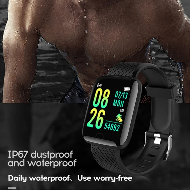 Reloj inteligente D13 116 plus para hombre y mujer, accesorio de pulsera resistente al agua con control del ritmo cardíaco y de la presión sanguínea, compatible con Android e IOS 4