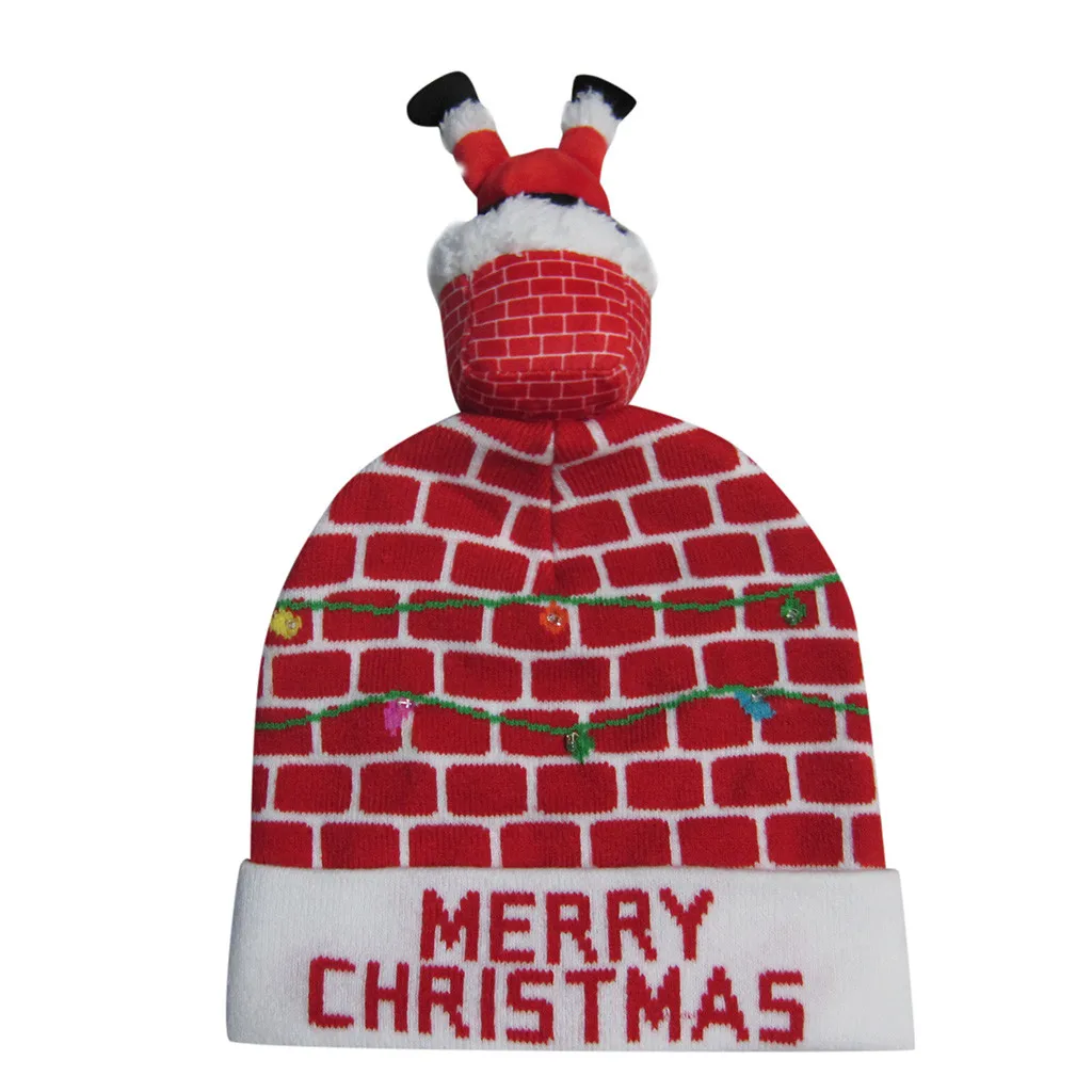 Светодиодный Рождественский головной убор, Шапка-бини, Рождественский Санта-светильник, вязаная шапка для детей, взрослых, для детей, взрослых, шапка для рождественской вечеринки