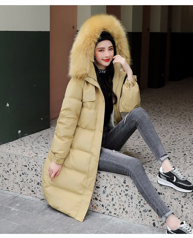 parka coat Yzeqi 2021 Women Long Winter Jacket Big Fur Belt Hooded Thick Down Parkas Female Fashion Cotton-padde Jackets Coat Warm Outwear long puffer coat