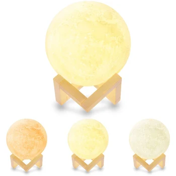 

Rechargeable Moon Lamp 3D Light Touch Switch 3 Color Change 3D Print Lamp Moon Bedroom Bookcase Night Light Creative Gifts