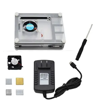 

1Set Acrylic Protective Case Enclosure for Raspberry Pi 4B Accessory US/EU Plug J6PB