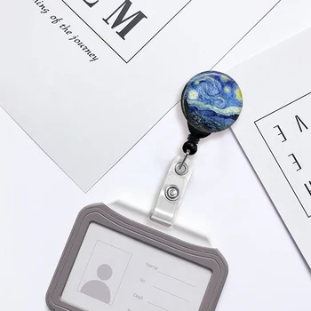 

1pc Metal Card Holder With ABS Retractable Night sky Badge Reel Pull ID Card Badge Holder Student Nurse Business Card Office