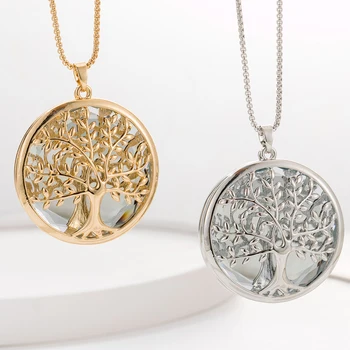 

Tree of Life Necklace for Women Long Sweater Chain Big Mirror Glass Stone Necklace 2020 Fashion Jewelry Gifts Women Accessories