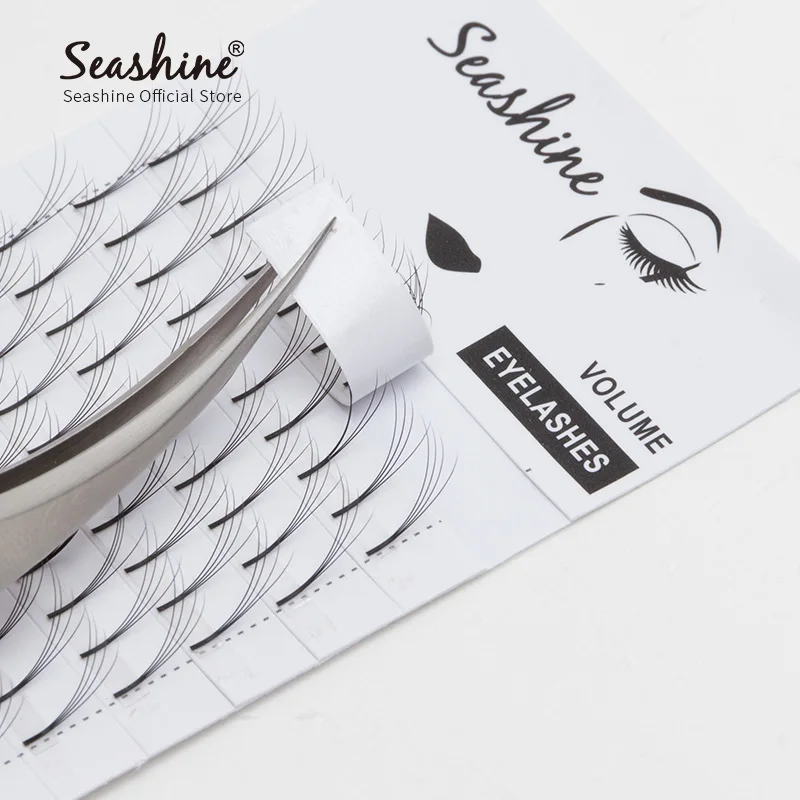 Seashine ресницы с длинным стеблем, 1 поднос, профессиональные объемные ресницы для наращивания, индивидуальные ресницы для глаз, предварительно сделанные вееры, накладные ресницы