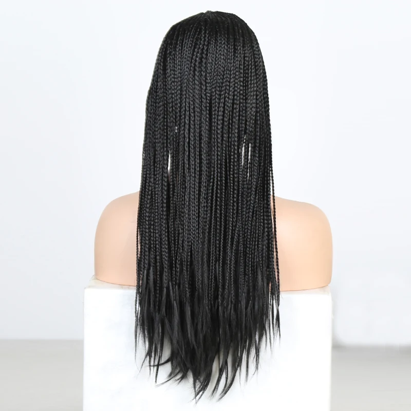 RONGDUOYI длинные Плетеные Коробки косички парики для женщин средняя часть синтетический парик фронта шнурка черные термостойкие волокна волос парики шнурка