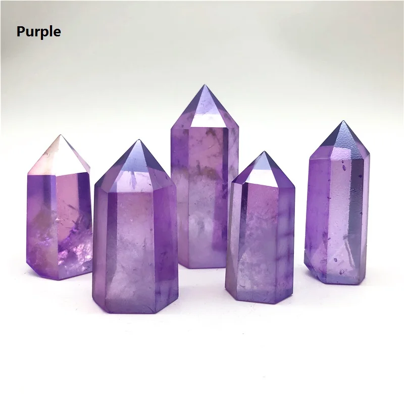 Purple Titanium Rainbow Aura  Lemurian Quartz Crystal Obelisk Point healing 1pc 