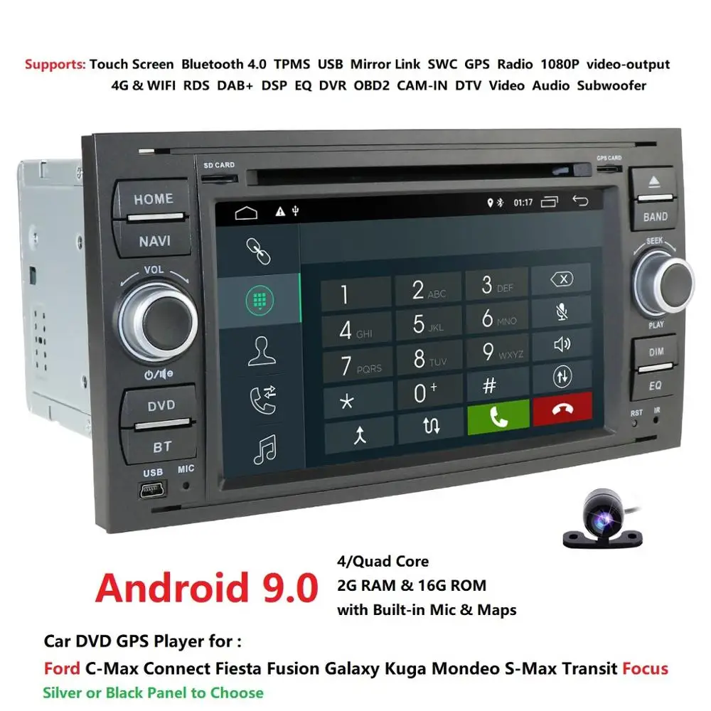 Hizpo Автомобильный мультимедийный плеер Android 9 0 gps 2 Din dvd для FORD/Focus/S MAX/Mondeo/C MAX/Galaxy wifi