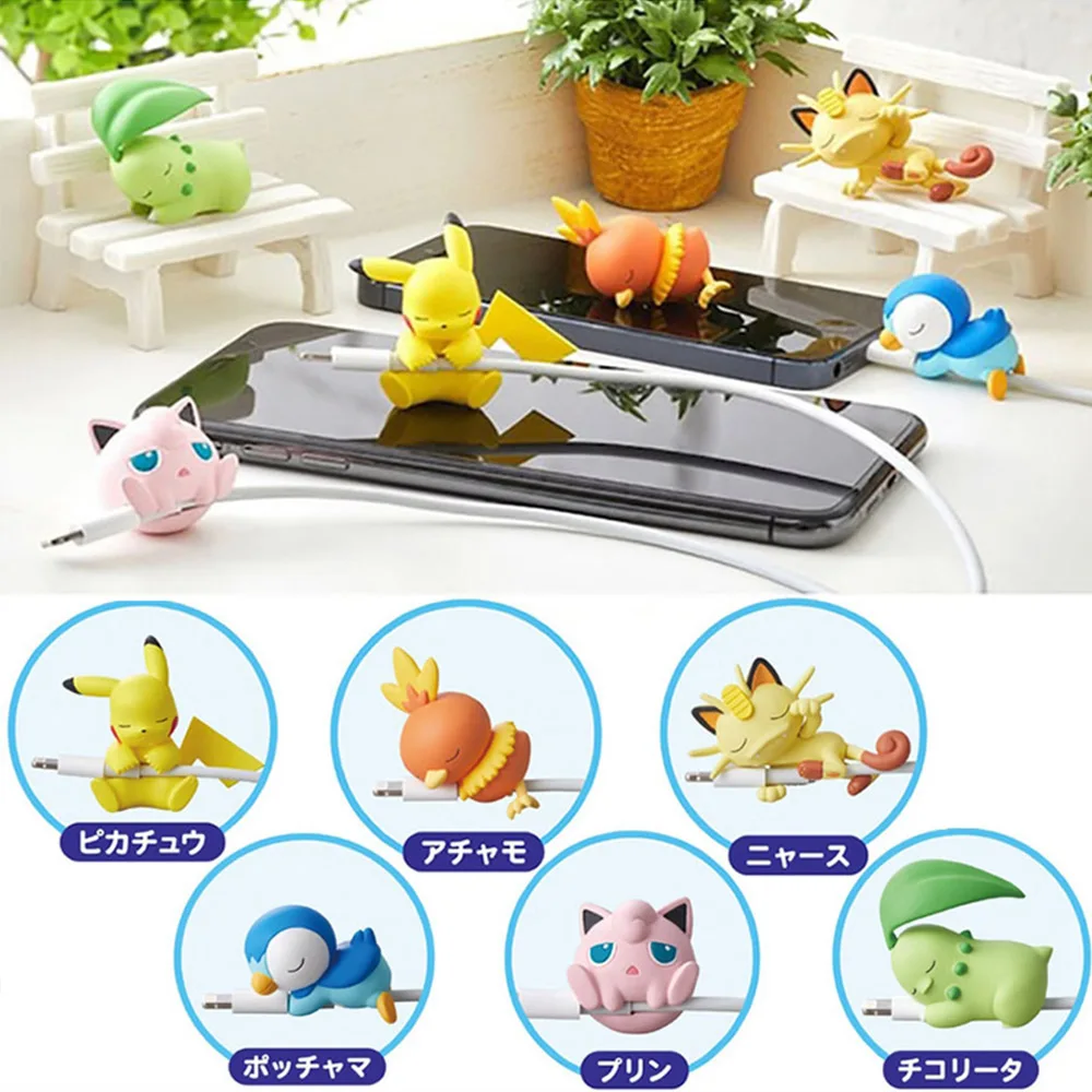Usb Cable Bites Pokemon Pikachu Figures Eevee Data Cable Protective Cover Earphone Kawaii Cartoon Cute Jigglypuff Kids Toys Gift Action Figures Aliexpress