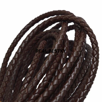 

5m/lot approx: 5mm dark brown Genuine Round Braided Leather Cord String Rope for DIY Leather Bracelets Jewelry Making Findings