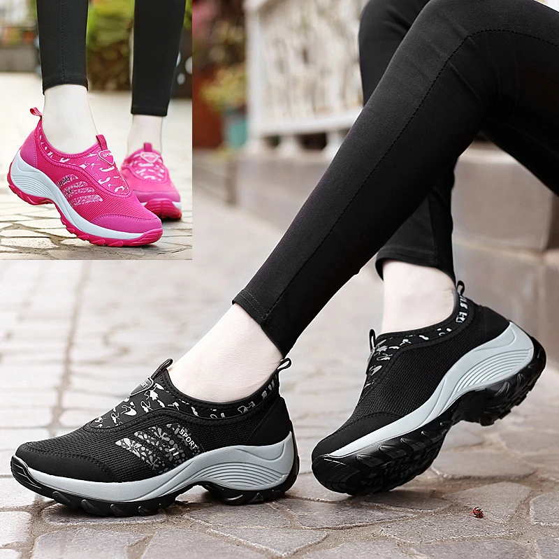 Zapatillas de deporte con plataforma para Mujer, Zapatos vulcanizados sin cordones, de malla transpirable, deportes al aire tenis| - AliExpress