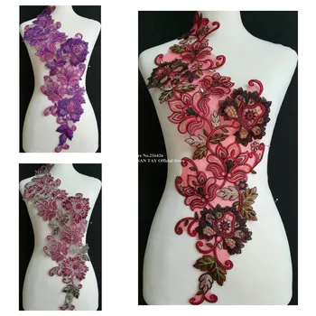 

5pcs/lot x 3Color(Red/Black Maroon/Silver Purple/Pink)Flower Embroidery Lace Appliques Collar Dance Costume Wedding DECOR BNC136