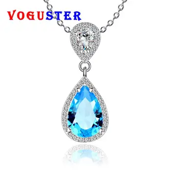 

Luxury 925 Sterling Silver CZ Necklace Blue/Red Cubic Zirconia Silver Pendant For Women