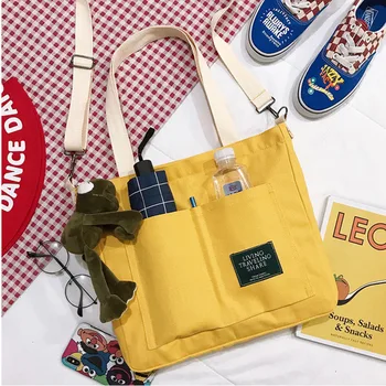 

Casual Canvas Women Tote Bag Large Capacity Teenage Students Books Bag Portable Shopping Totes Zippered Shoulder Bags For Travel