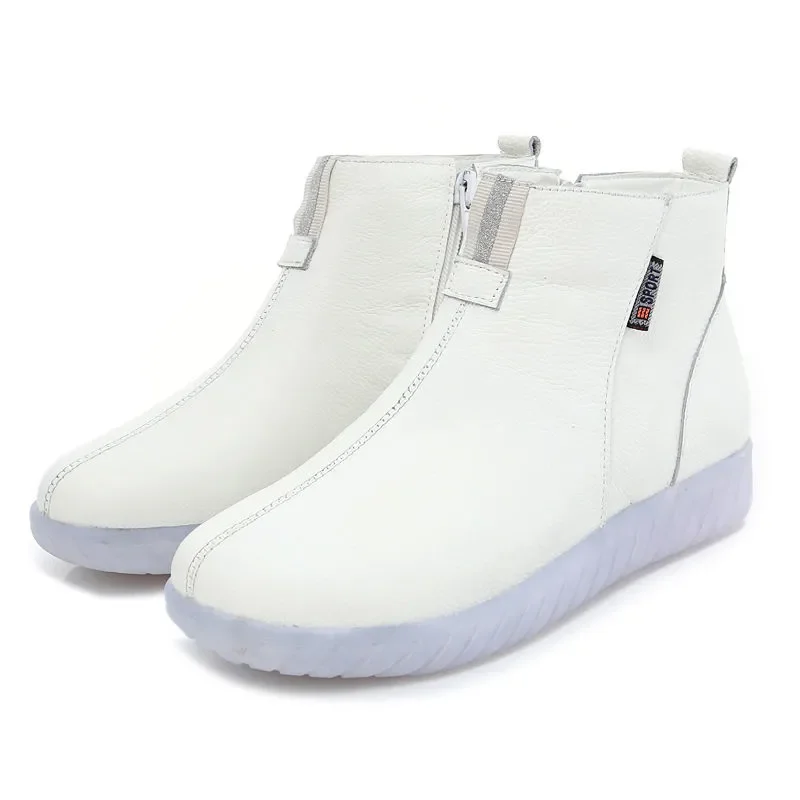 GKTINOO Genuine Leather Ankle Boots Women Comfortable Zip White