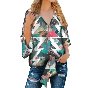 

Hawaii Christmas style Print Fashion Blouse Clothes Skin-friendly Printed Chiffon Fabric Women Blouses