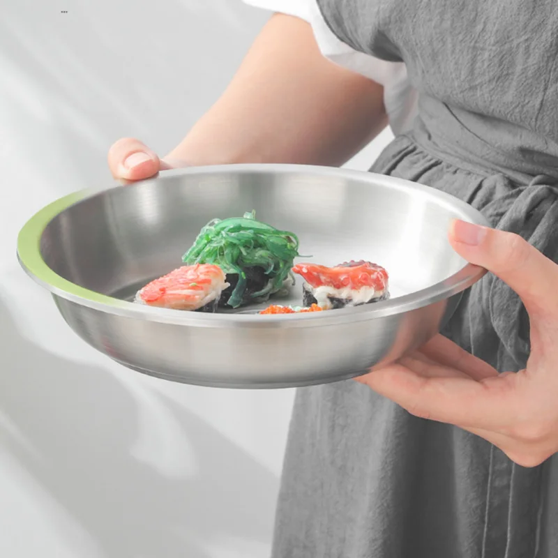 14-26cm 304 Stainless Steel Dishes Plates Kitchen Dining Food Storage Plate Round Dessert Dishes Dinner Salad Plate Dinnerware