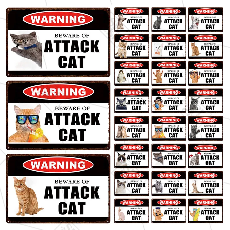 

Pet Shop Warning Sign Beware of The Attack Cat Metal Sign Animals Tin Plate Pet Shop Wall Sticker Decoration Vintage Home Decor