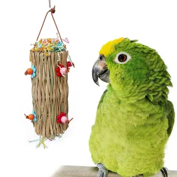 

Straw Parrot Swing Toys with Colorful Ribbons Bird Chewing Hanging Cage Decor