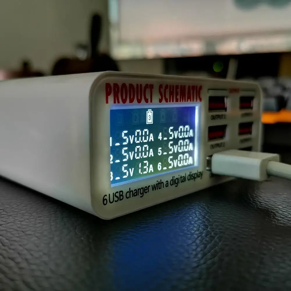 USB концентратор с 6 портами и светодиодным дисплеем 30 Вт 5 В/6 А|Зарядные