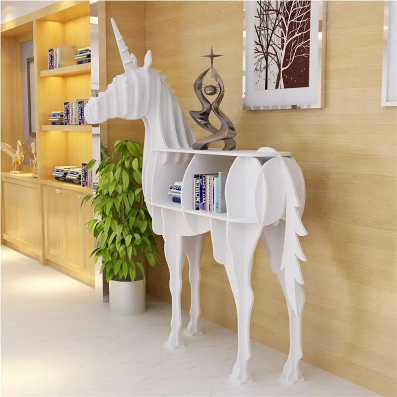 [HHT] Creative Bookshelf Unicorn Sculpture Shelf Entrance Table Shop Window Floor Decoration