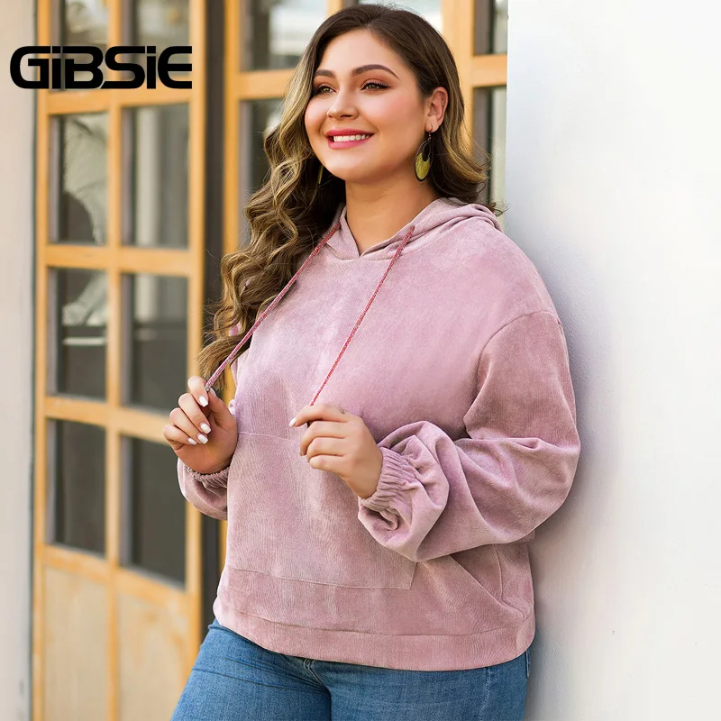 GIBSIE, модные однотонные Вельветовые женские толстовки с длинным рукавом, свитшоты на осень и зиму, женские повседневные толстовки с капюшоном, пуловер