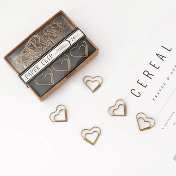 

24 pcs cute Bronze Plastic wrap Love Paperclips Bookmark Heart-shaped Paper clip clampHandbook Decorative