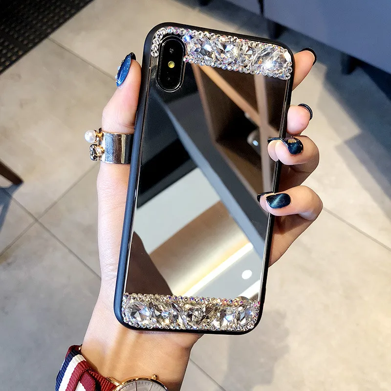 Зеркальный телефонный чехол из закаленного стекла со стразами для Samsung A50 A70 A720 A30