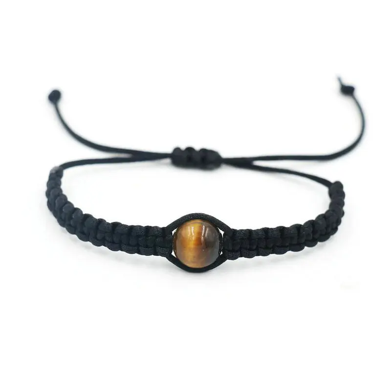 10mm Tiger Eye Stone Onyx Lava Stone Reiki Chakra Bracelet Men Black Rope Thread Braid Bracelets For Couples viking bijoux