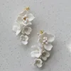 Ins Porcelain Flower Wedding Earrings Bridal Jewelry Gold Silver Color Handmade Women Drop Earring 6