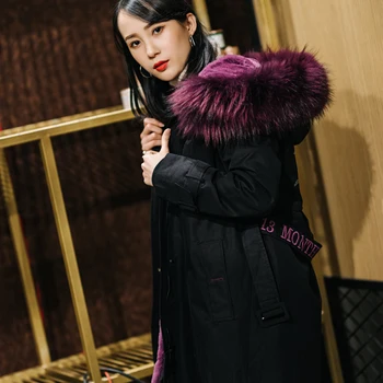 Billig Echt Winter Jacke Kaninchen Liner WaschbÀren Pelz Kragen Parka Frauen Kleidung 2020 Lange Mantel 80525G7168-2 YY563