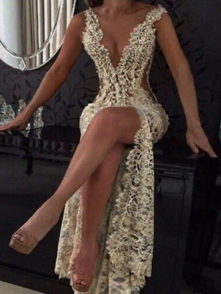 Plunging V Neck Tight High Split Ptom 