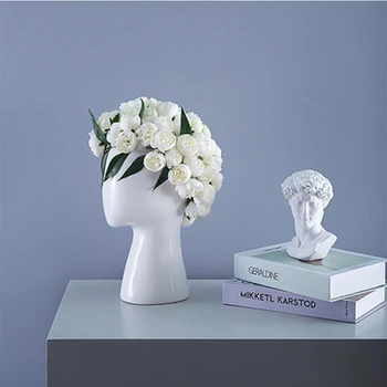 

Nordic Abstract Creative Figure Human Head Shape Flower Vase Fashion Wedding Home Decor Modern Porcelain Ceramic Vase Ornament