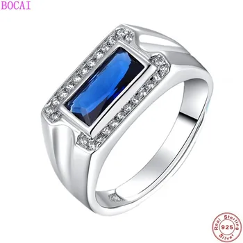 

S925 sterling silver rings for men and women 2020 new jewelry blue natural stone men's open ring zircon Thai silver rings