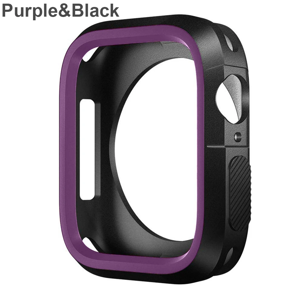 purple-black 1 шт., мягкая силиконовая рамка для часов, Защитные Чехлы, ТПУ, спортивный защитный чехол для Apple Watch Series 4, 3, 2, 1, аксессуары для умных часов - Цвет: purple-black