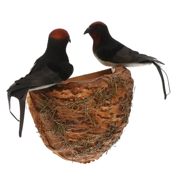 

1 Set Bird Nest Decoration Artificial Simulation Lightweight Bird Nest With Swallows Garden Decoration Home Decor for Terrace
