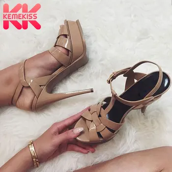 

KemeKiss Women Sandals Patent Genuine Leather High Heel Summer Shoes Women Fashion sexy 16 color Women Footwear Size 34-41