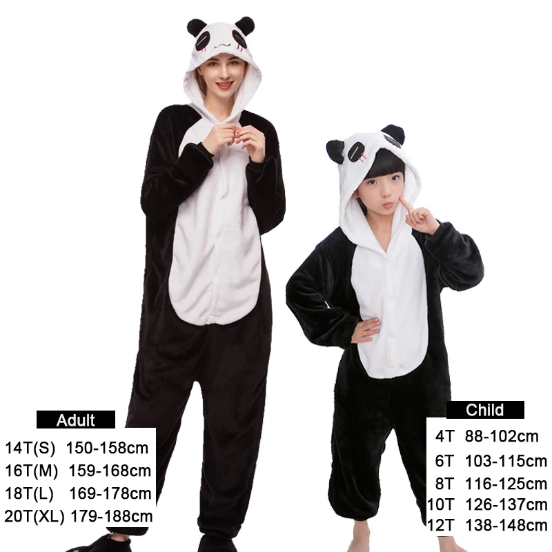 Детская Пижама с единорогом, зимняя Пижама для взрослых, одежда для сна для женщин и мальчиков, домашний костюм мультфильм пижама кигуруми, пижамный комплект, одежда для маленьких девочек - Цвет: Panda