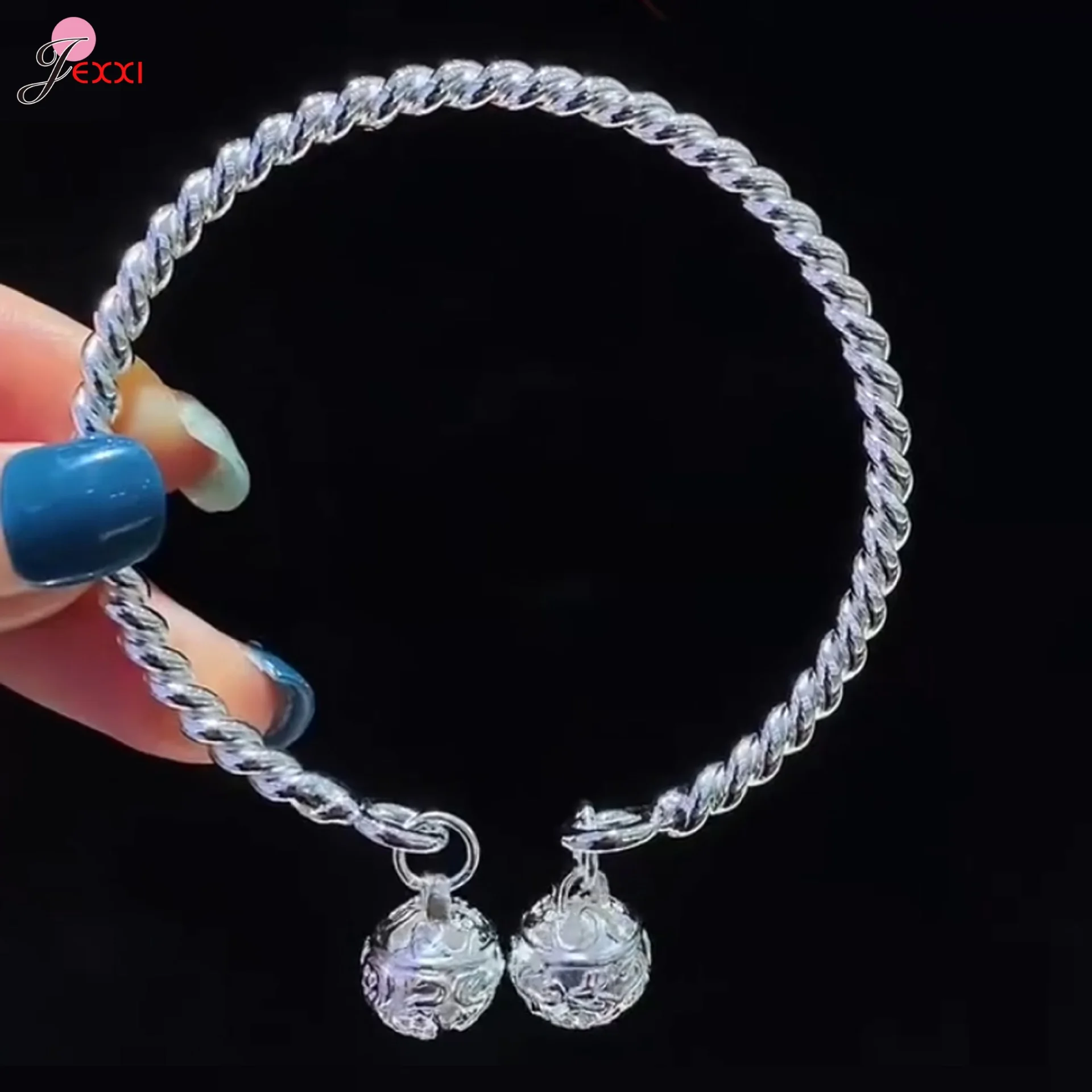 Retro Double Bell Twist Bracelet 925 Sterling Silver Adjustable Bangle Fashion Jewelry For Women Men Birthday Gift Wholesale 2