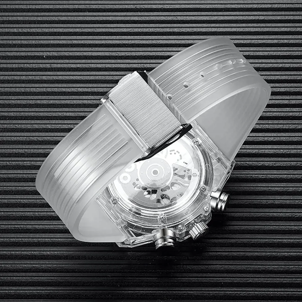 

luxury mens wristwatches Transparent quartz waterproof Multifunction man watches square white fashion clocks Relogio Masculino