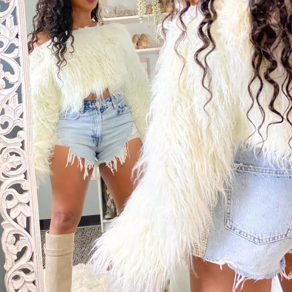 Autumn Winter Women's Sweaters Sexy Off The Shoulder Faux Fur Pullover Minimalist Casual Office Lady Sweater maternity coat