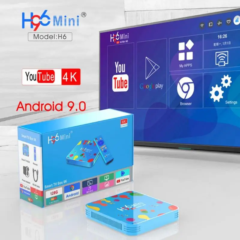 H96, 4 Гб+ 32/128 ГБ Мини Смарт ТВ коробка Android 9,0 Allwinner H6 4 ядра Wi-Fi 6K Wi-Fi Buletooth Google плеер Youtube Декодер каналов кабельного телевидения