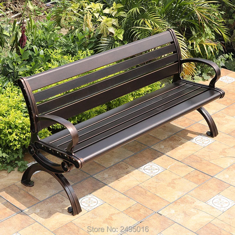 59 inch backrest cast aluminum rust-proof park bench publice street chair for backyard porch garden 3 person full metal  2 color