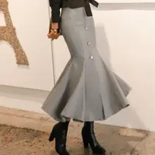 Модная длинная юбка до середины икры для женщин; большие размеры; ol; стиль русалки; женские клетчатые юбки с высокой талией; однобортные юбки