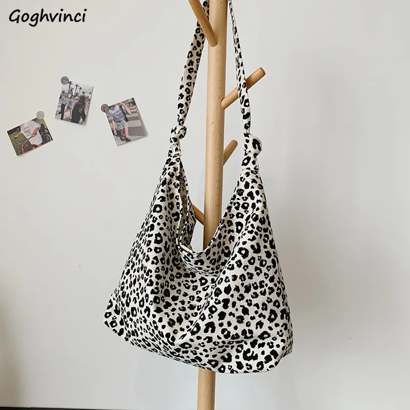 New Summer Canvas Shoulder Shopping Bags Women Leopard Underarm Handbags Large Capacity Korean Chic OL Street Fashion