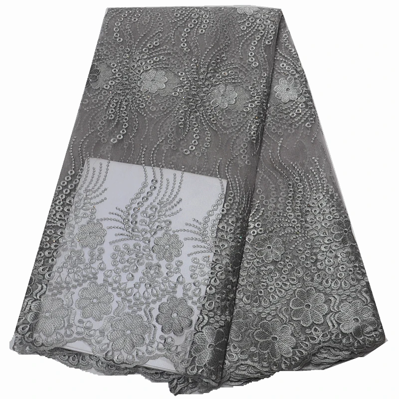 

latest gray african lace fabric 2019 high quality lace net tulle tissue french lace fabric african fabric with stones